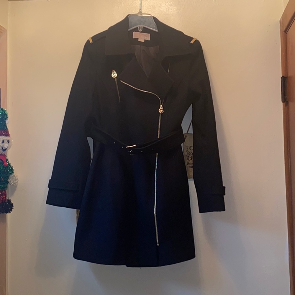 Michael Kors Belted Black coat with Gold Zipper Size 12.
